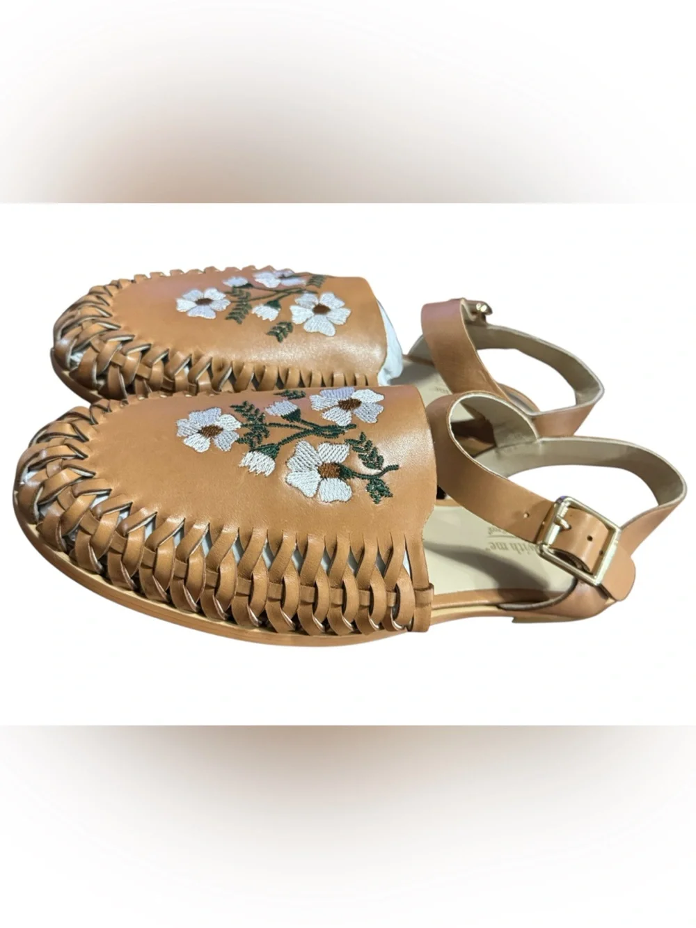 Cold Water Creek Walk With Me Floral Embroidered Leather Huaraches Sz 9.5 New